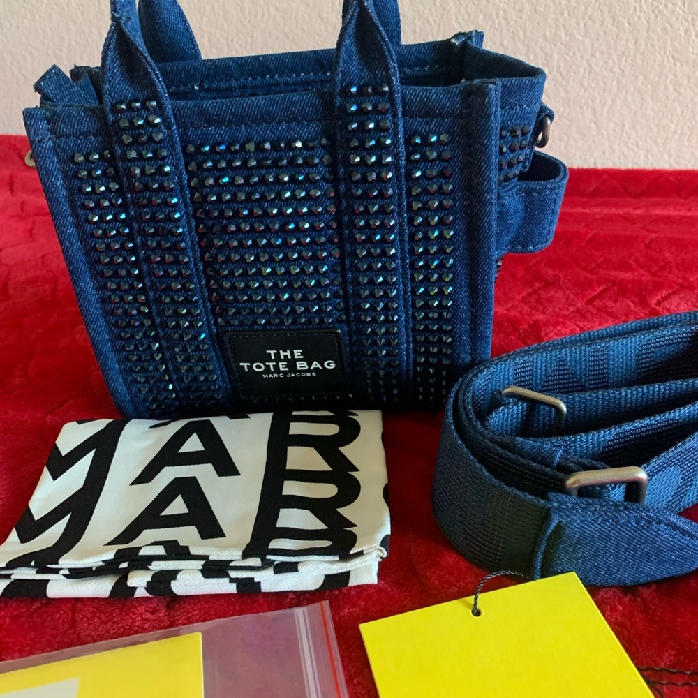 Marc Jacobs Studded (crystal) Denim Crossbody Tote bag-dark wash crystal